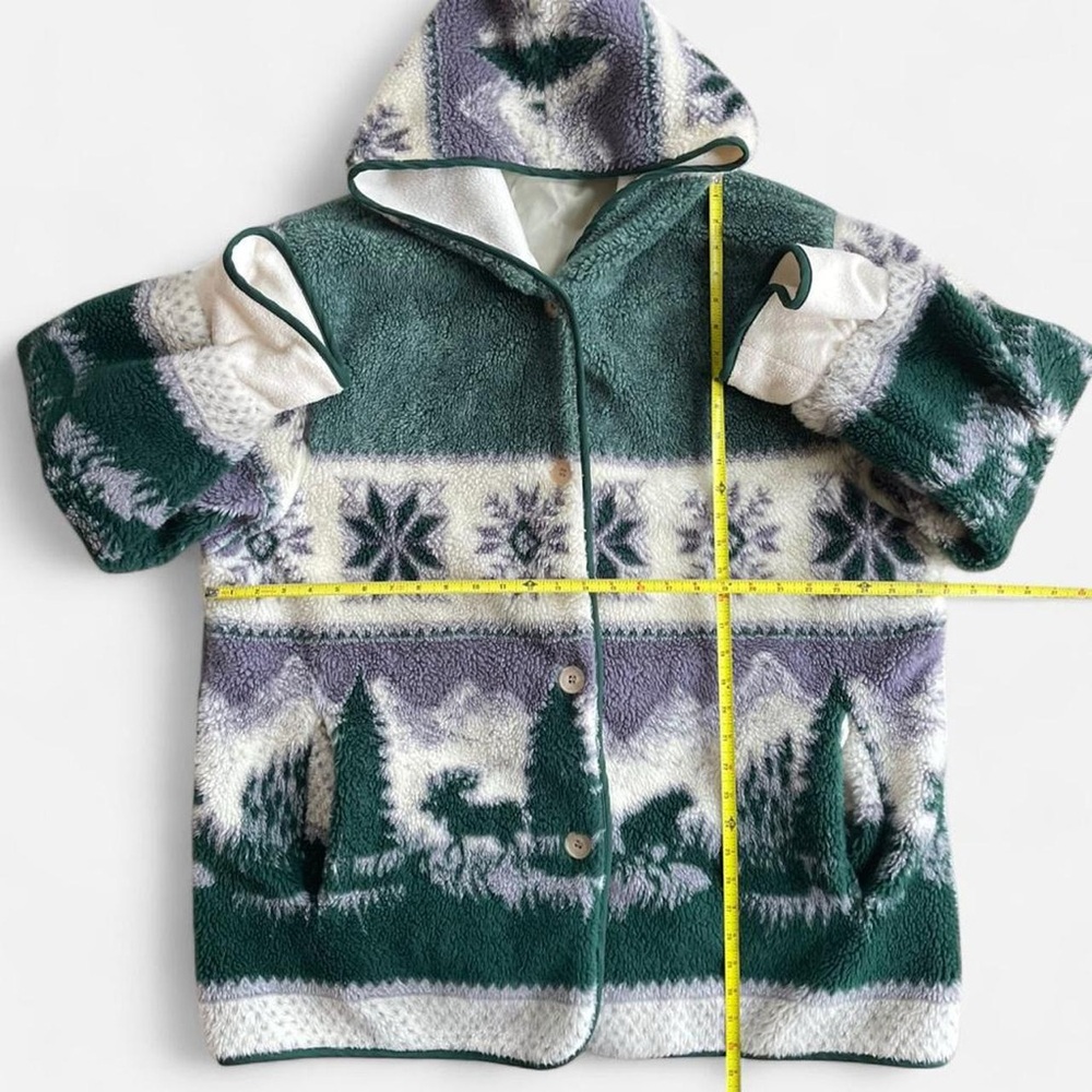 Vintage CS Signature Heavy Fleece Hooded Button Front Jacket Forest Moose Bear - Picture 4 of 8